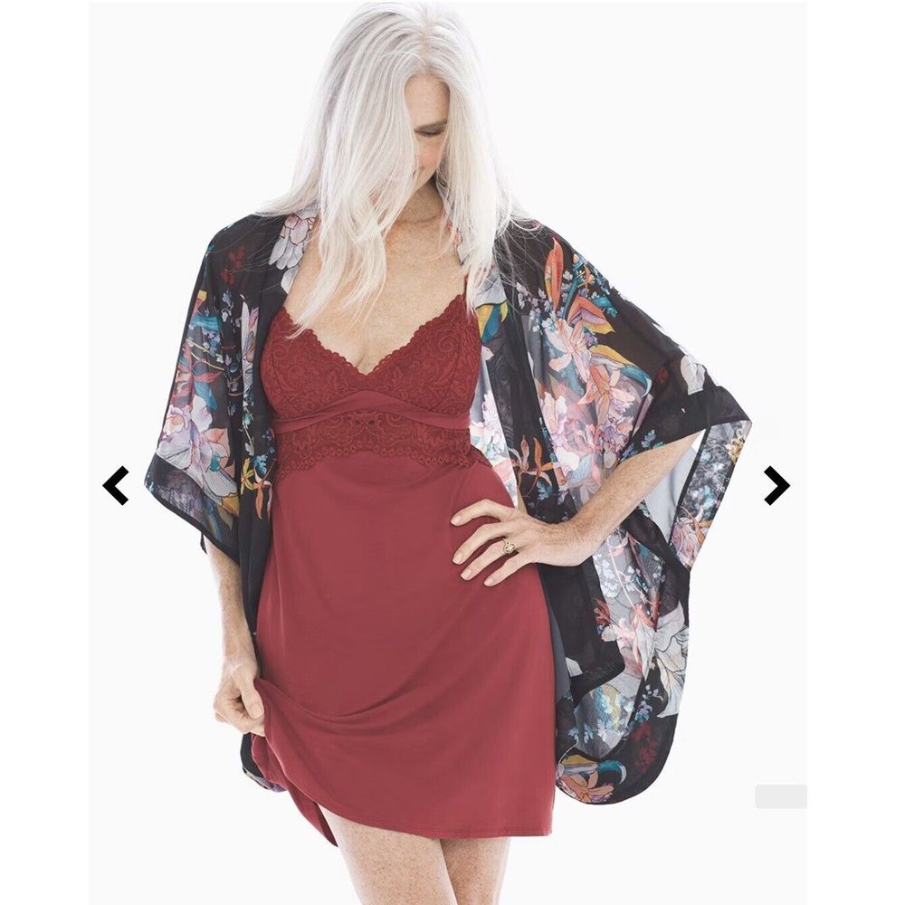 Soma Chiffon Kimono Sleeve Wrap Women's Size L/XL Black Multicolor Floral Sheer